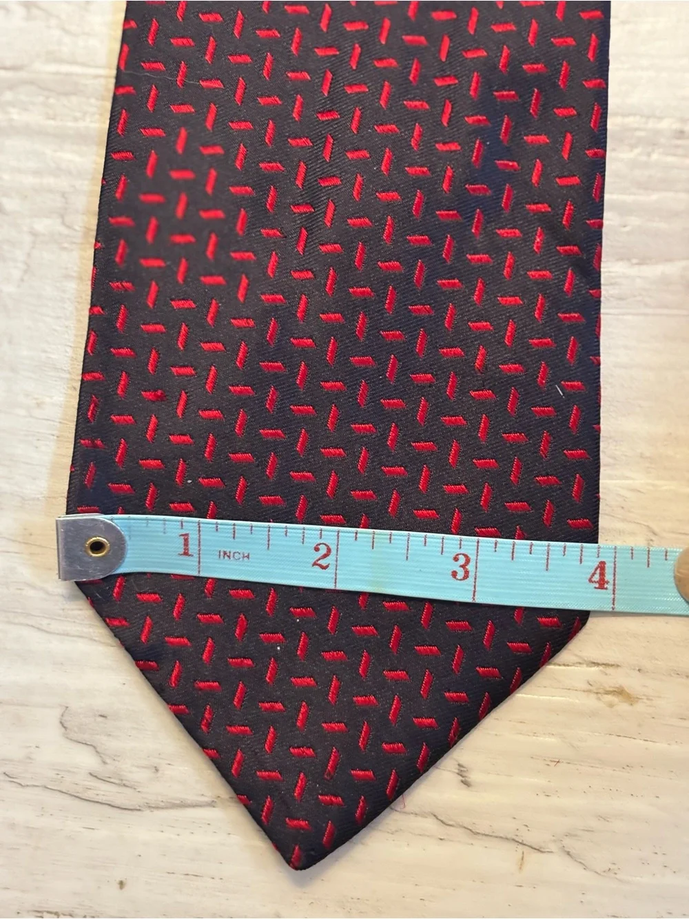 Paolo Designed by Paolo Gucci Vintage Silk Navy Blue Tie with Red Dash Pattern